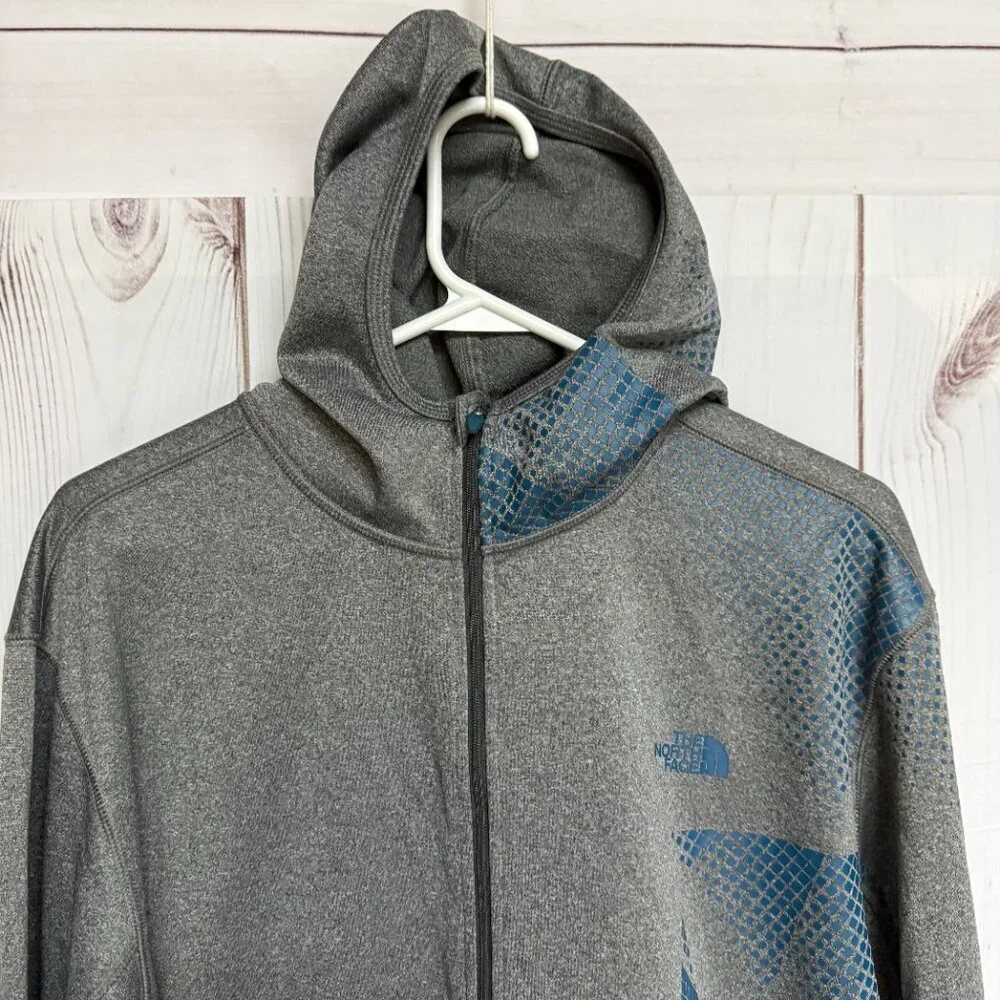 The North Face Men’s Geometric‎ Graphic Full Zip Hoodie XL Gray Blue EUC